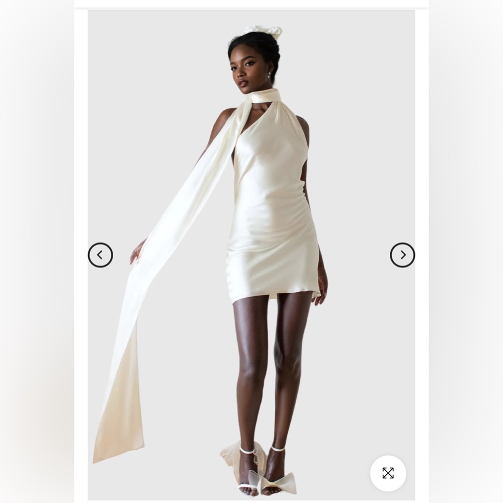 Innovare denim Regan ruch satin halter mini dress